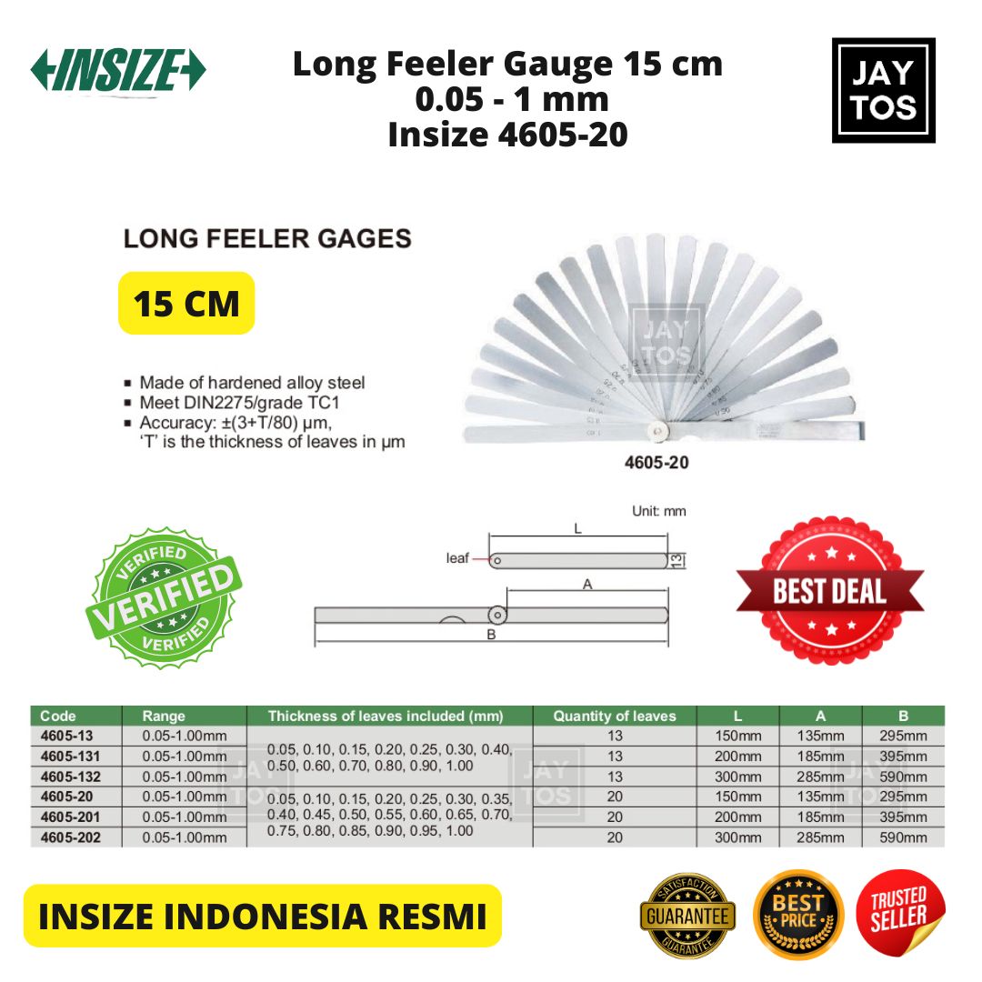 INSIZE 4605-20 Long Feeler Gage 15 cm Jaytos